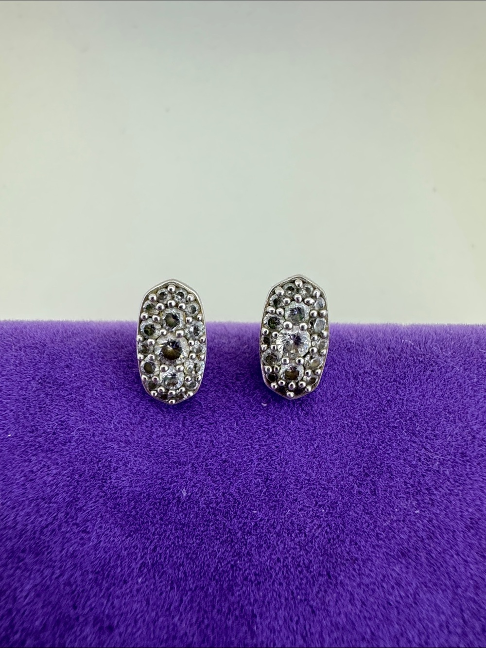 💛 Kendra Scott Greyson Pave Oval Stud Earrings - Sparkling Rhodium